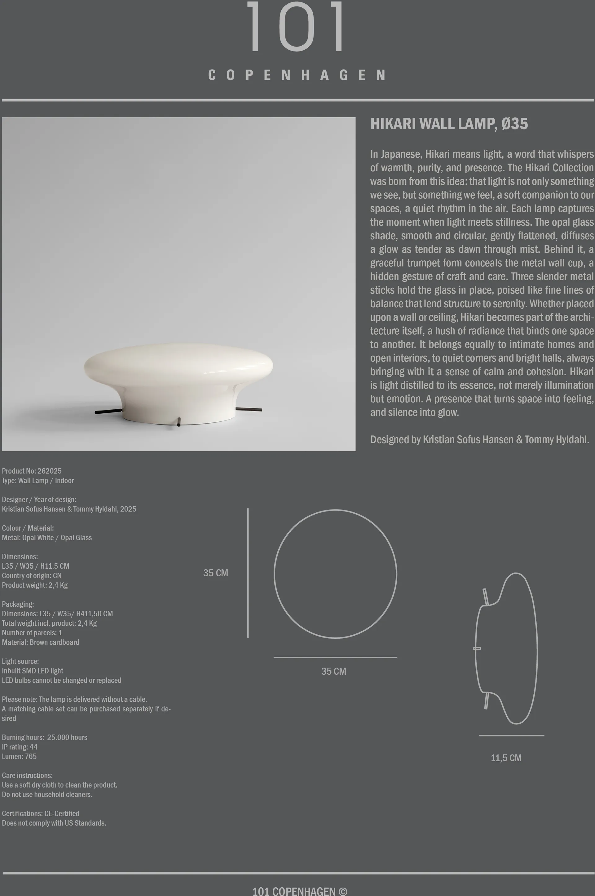 Hikari vägglampa, Opal White, Ø35 cm 101 Copenhagen