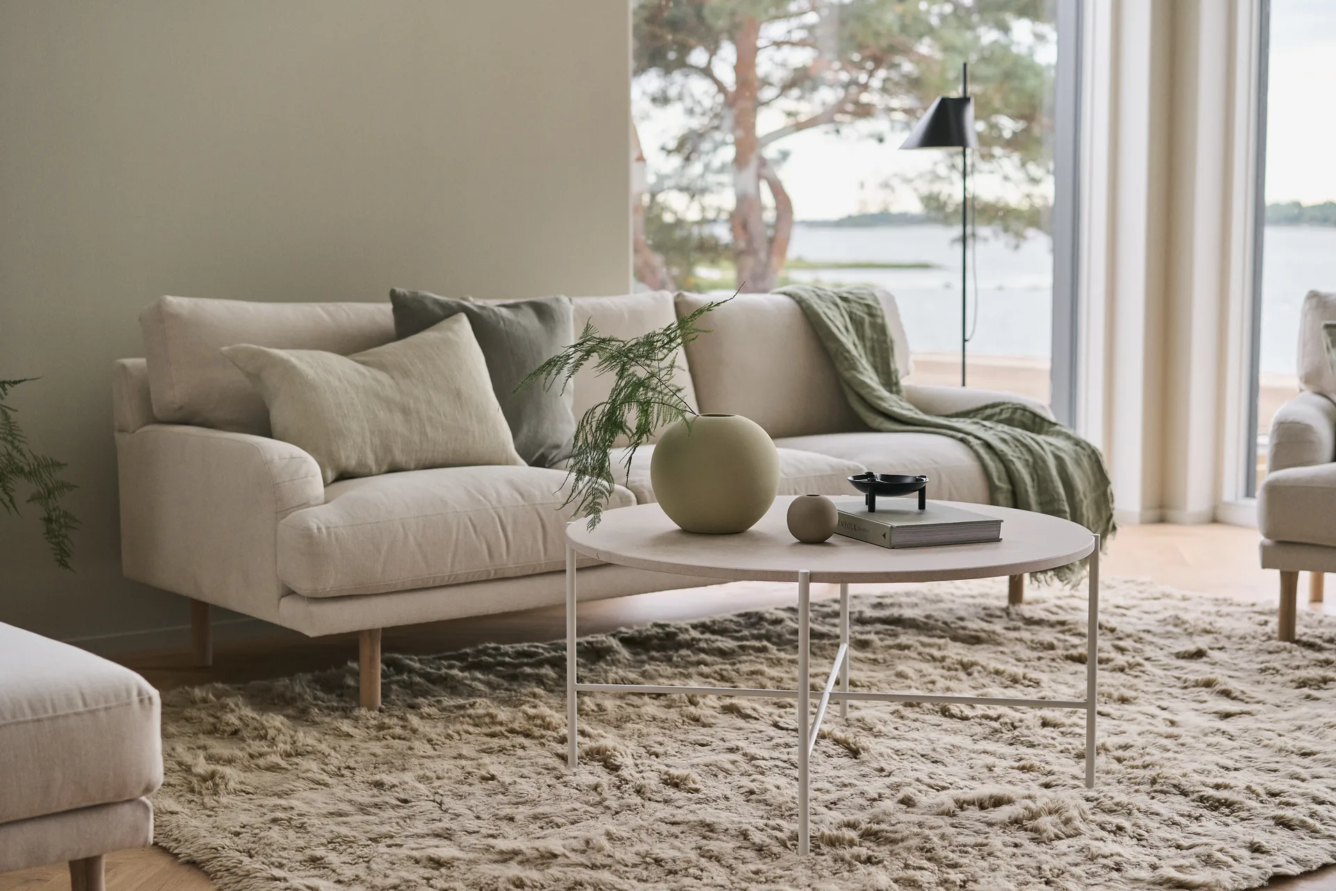 Lidnäs 3 sits soffa, Caleido Beige 9600-vitoljad ek, 3-sits 1898