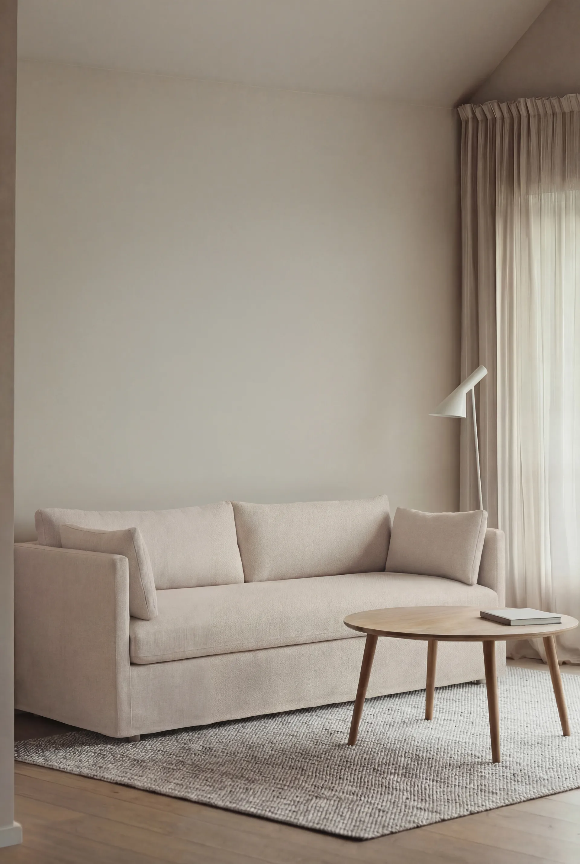 Linnevik soffa, Caleido beige 9600-vitoljad ek, 3-sits, med kappa 1898