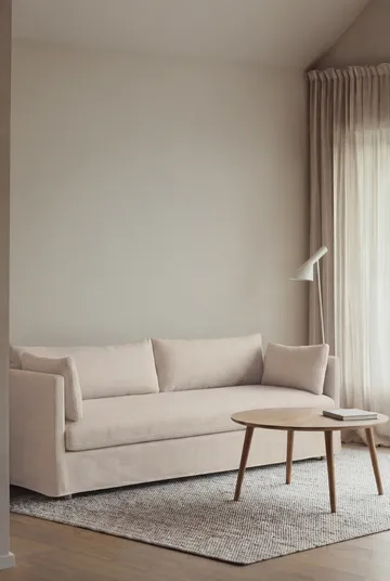 Linnevik soffa - Caleido beige 9600-vitoljad ek, 4-sits, med kappa - 1898