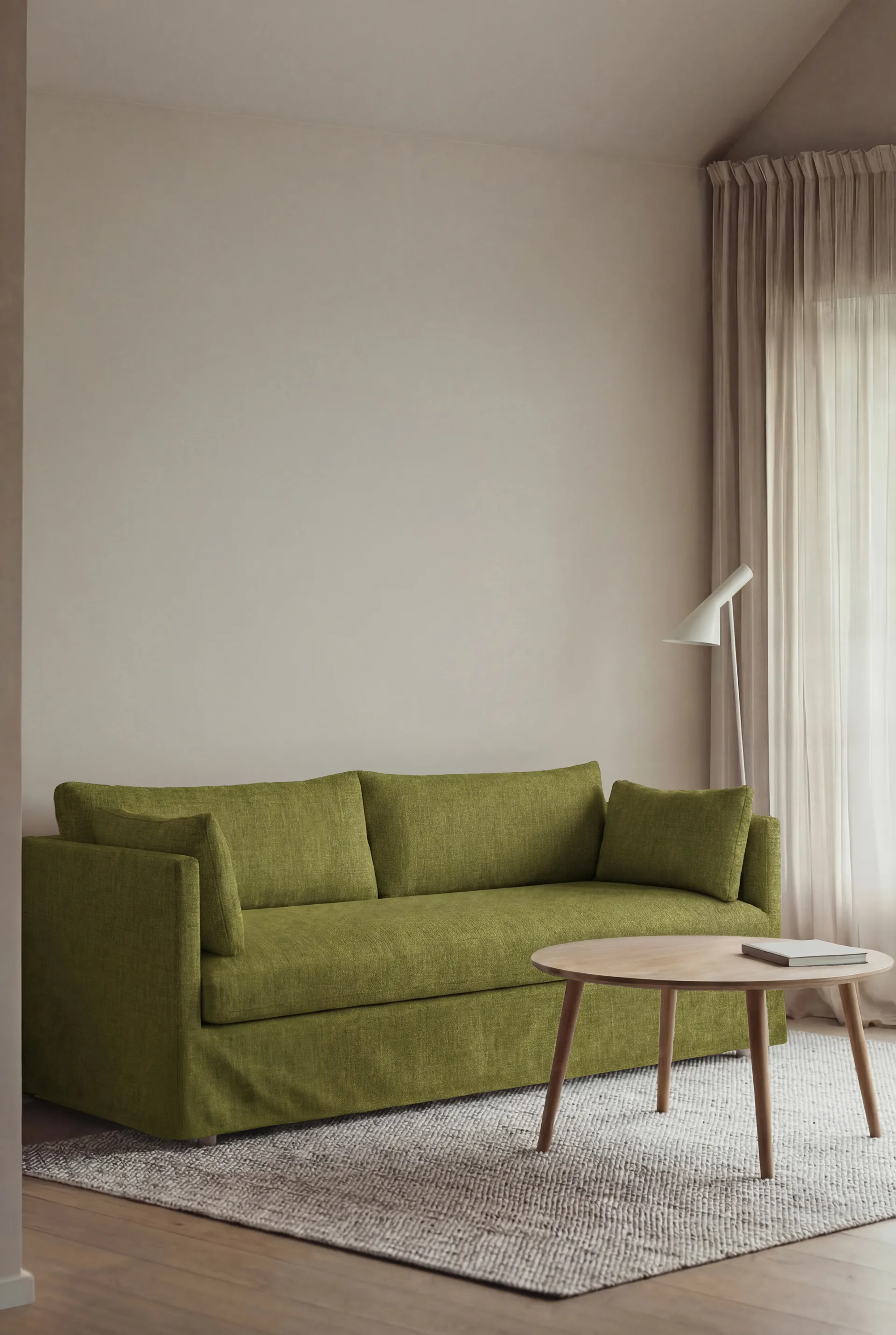 Linnevik soffa, Luiza green 3975-vitoljad ek, 3-sits, med kappa 1898