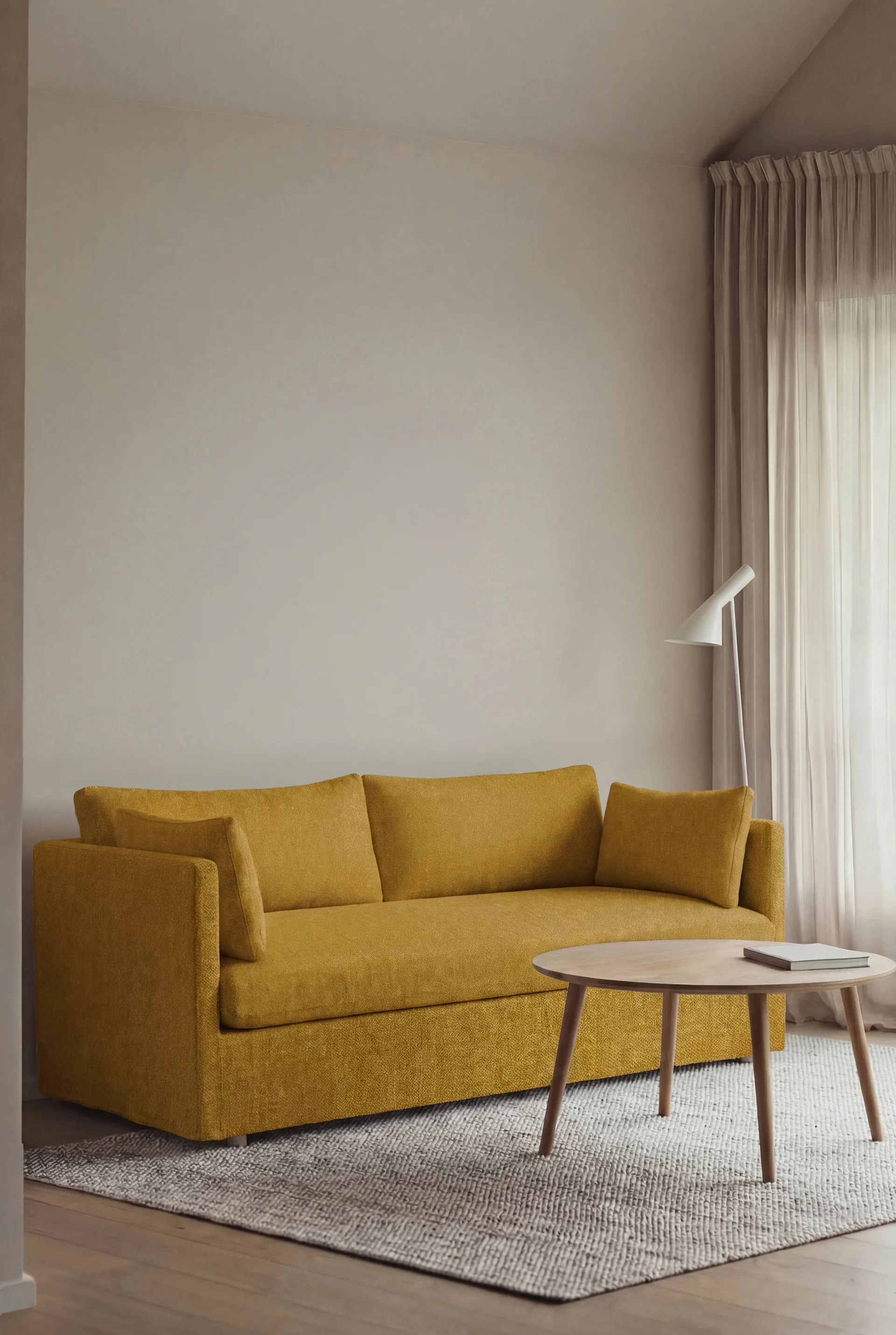 Linnevik soffa, Luiza Mustard 3972-vitoljad ek, 2-sits, med kappa 1898