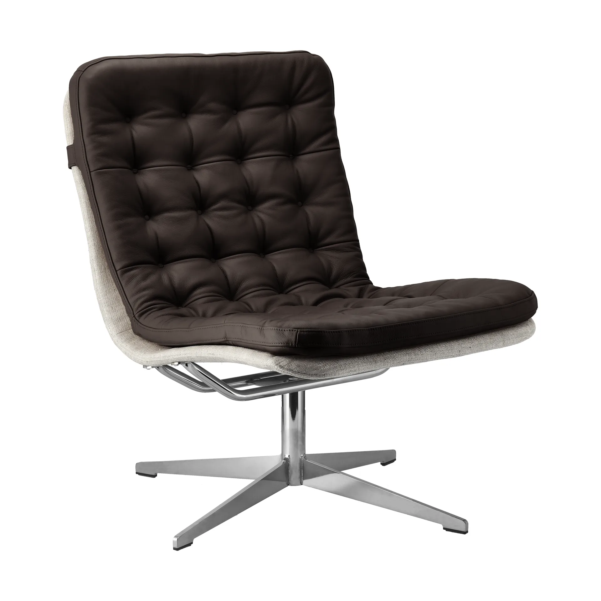 Loholm fåtölj med snurrfunktion, Mörkbrunt läder-Bern Beige 0341 1898