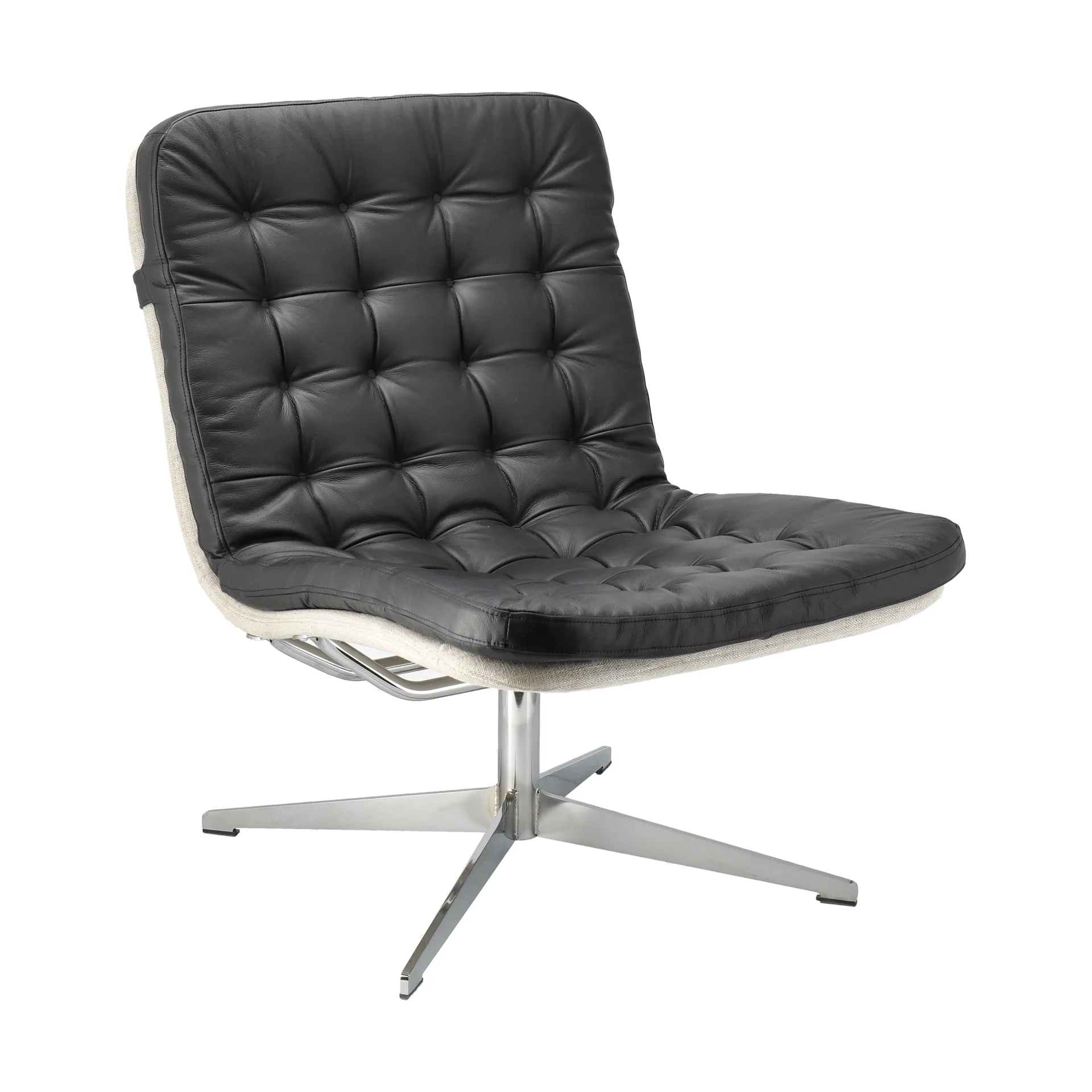Loholm fåtölj med snurrfunktion, Svart läder-Bern Beige 0341 1898