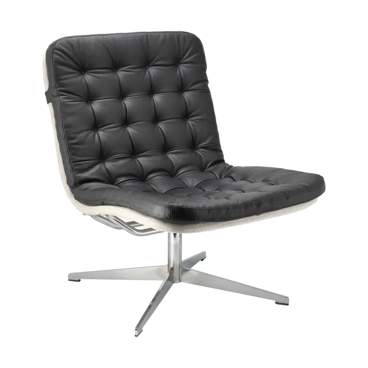 Loholm fåtölj med snurrfunktion - Svart läder-Bern Beige 0341 - 1898