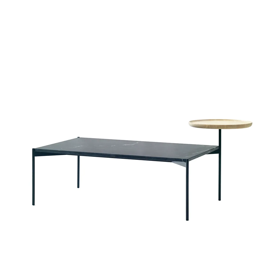 Plateau med bricka soffbord, marmor svart-svart stativ-bricka i ask-60x100 Adea