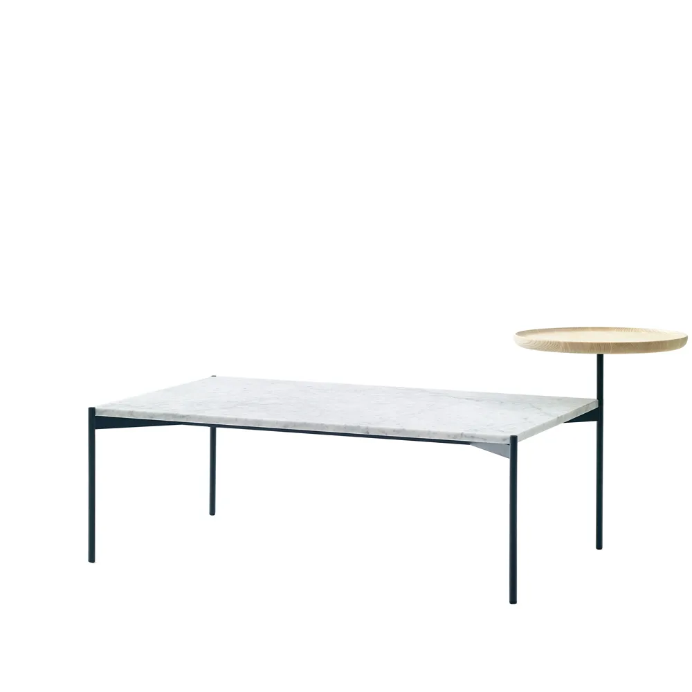Plateau med bricka soffbord, marmor vit-svart underrede-bricka i ask-60x100 Adea