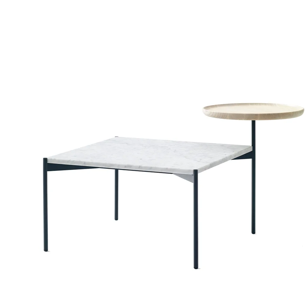Plateau med bricka soffbord, marmor vit-svart underrede-bricka i ask-60x60 Adea