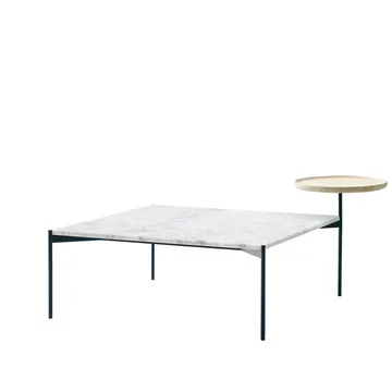 Plateau med bricka soffbord - marmor vit-svart underrede-bricka i ask-90x90 - Adea