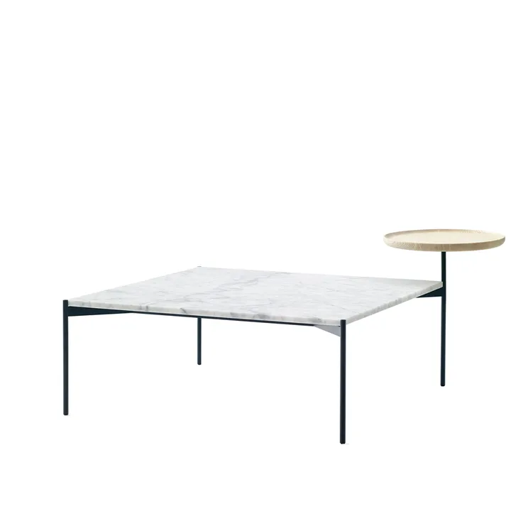 Plateau med bricka soffbord - marmor vit-svart underrede-bricka i ask-90x90 - Adea