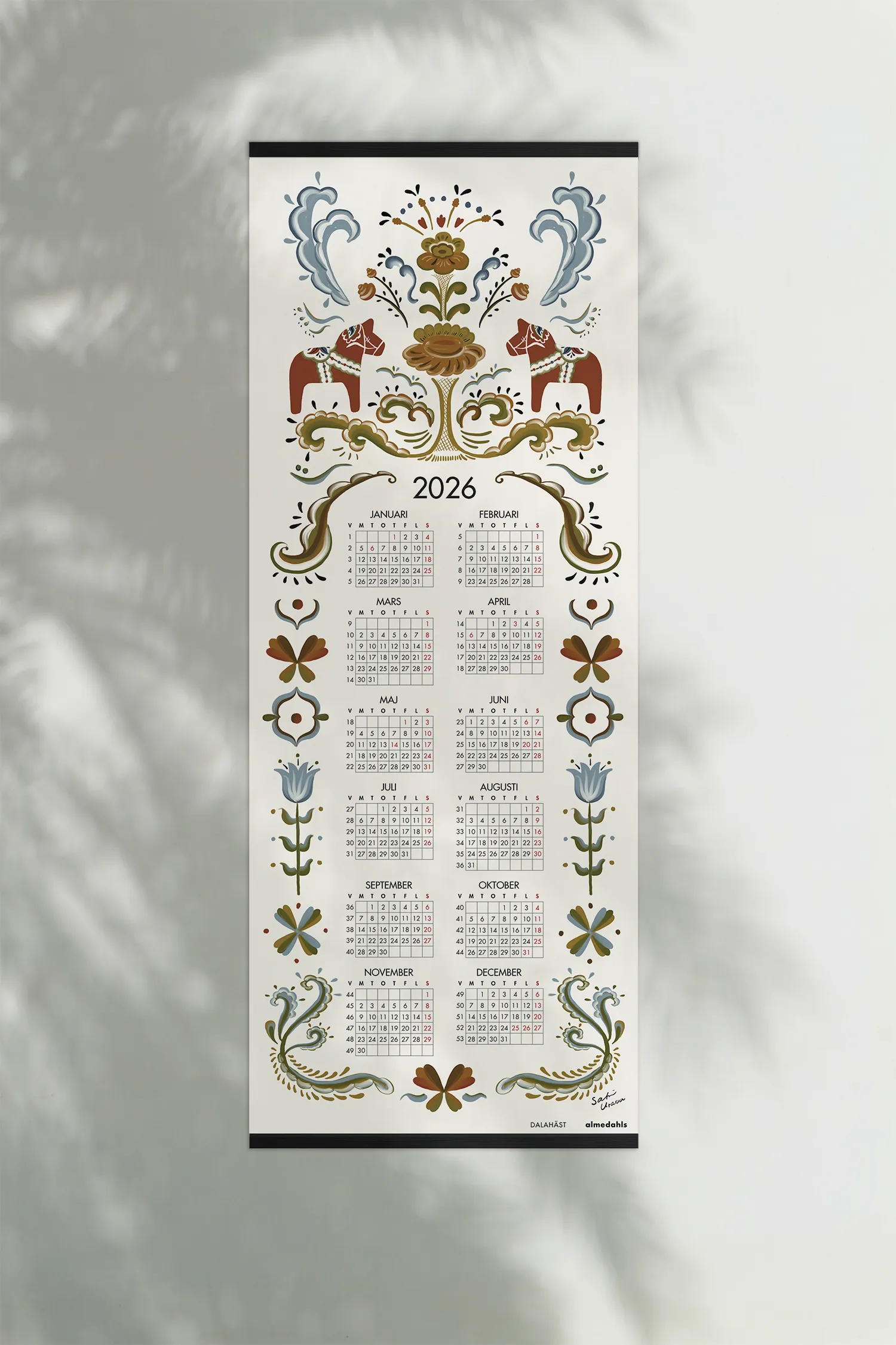 Dalahäst kalender 2026, 35x90 cm Almedahls
