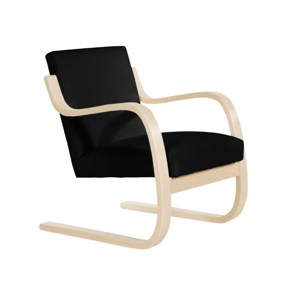 402 fåtölj, Tyg h55 svart-Naturlack björk Artek