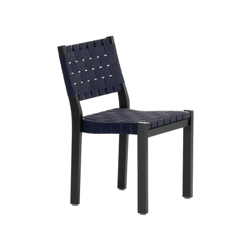 611 stol linnegjord, Svart-Blå-Svartlackad björk Artek