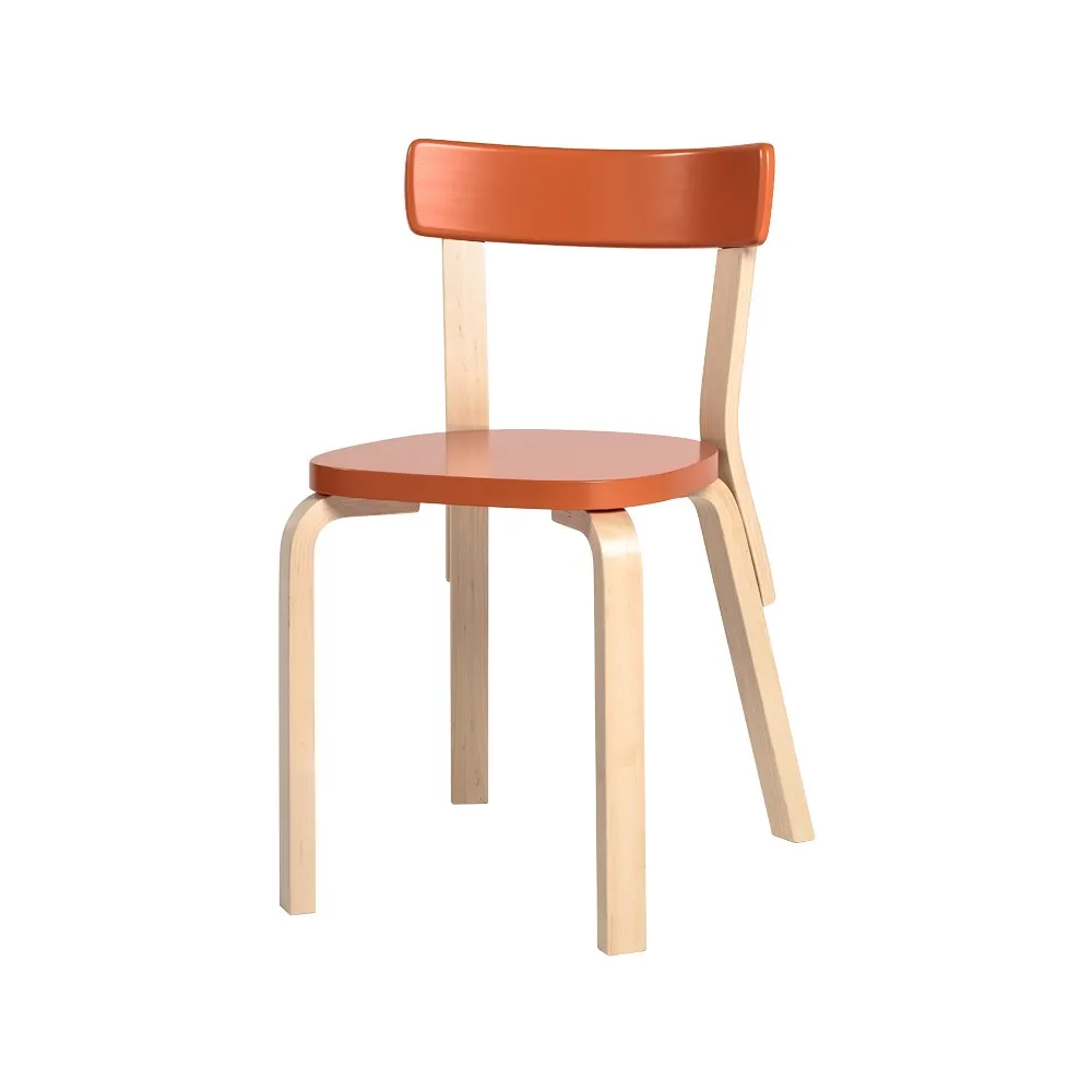 69 stol, Orange-Björkstativ Artek