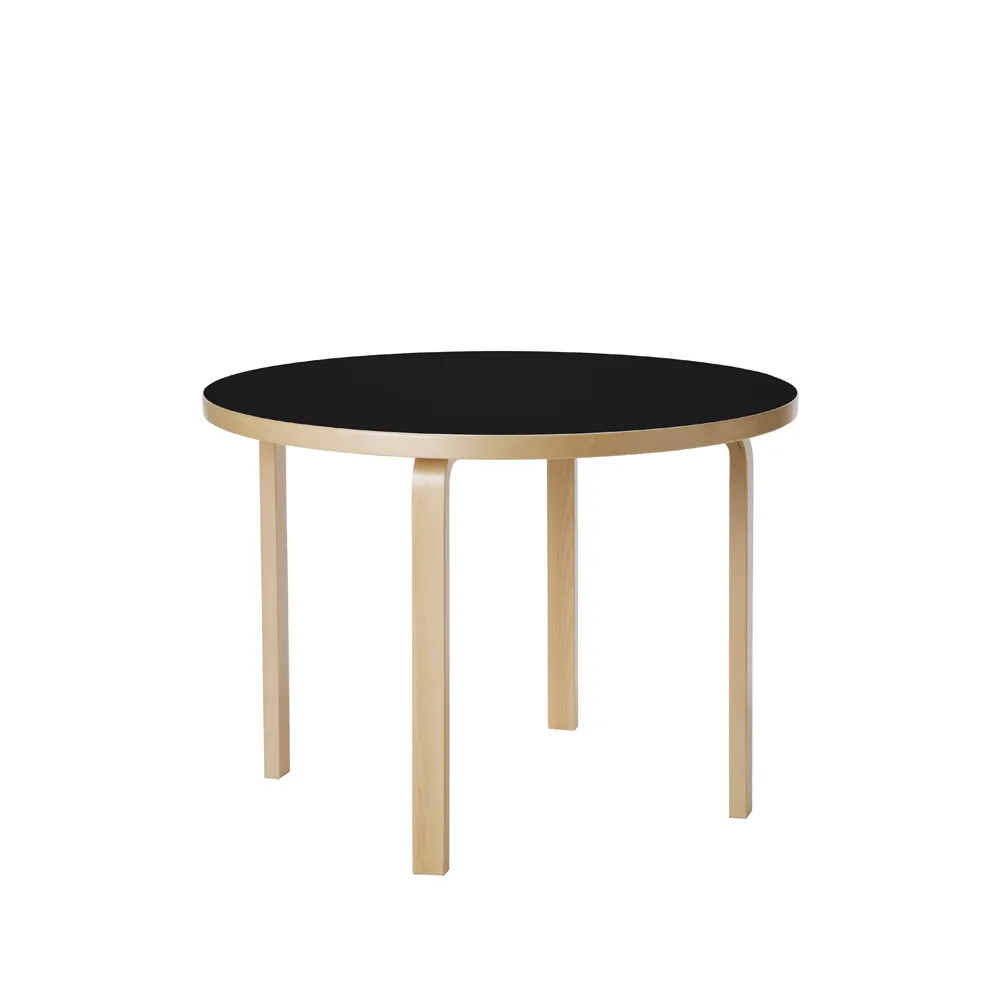 Aalto 90A matbord runt, Svart linoleum-Björkben Artek