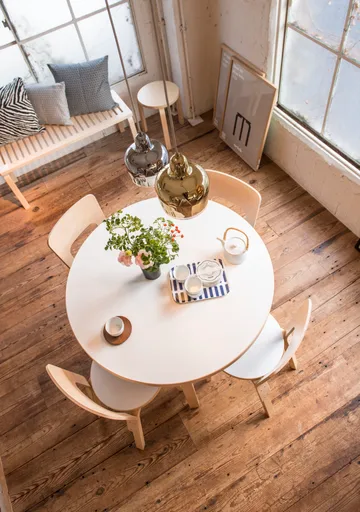 Aalto 90A matbord runt - Vit laminat-Björkben - Artek