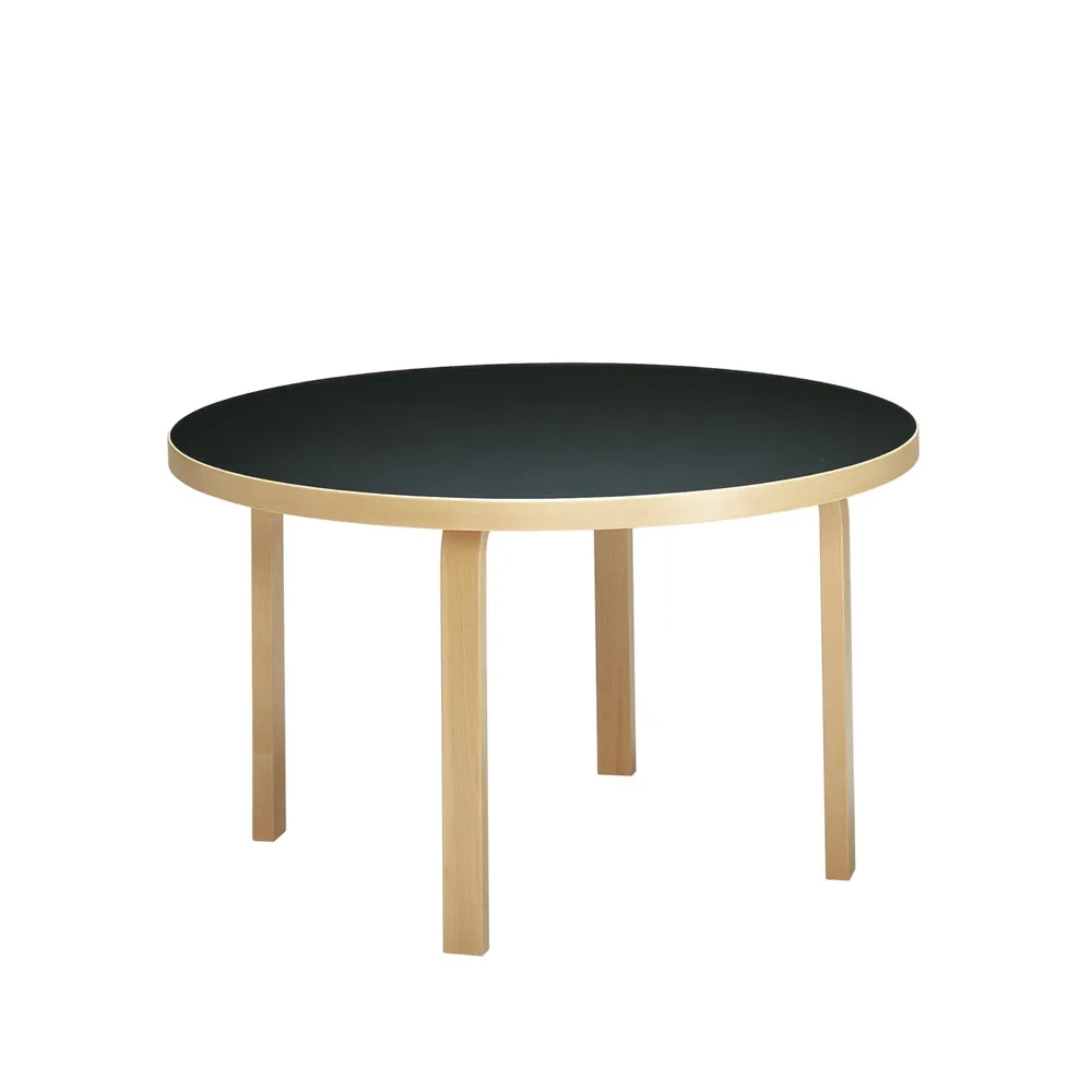 Aalto 91 matbord runt, Svart linoleum-Björkben Artek