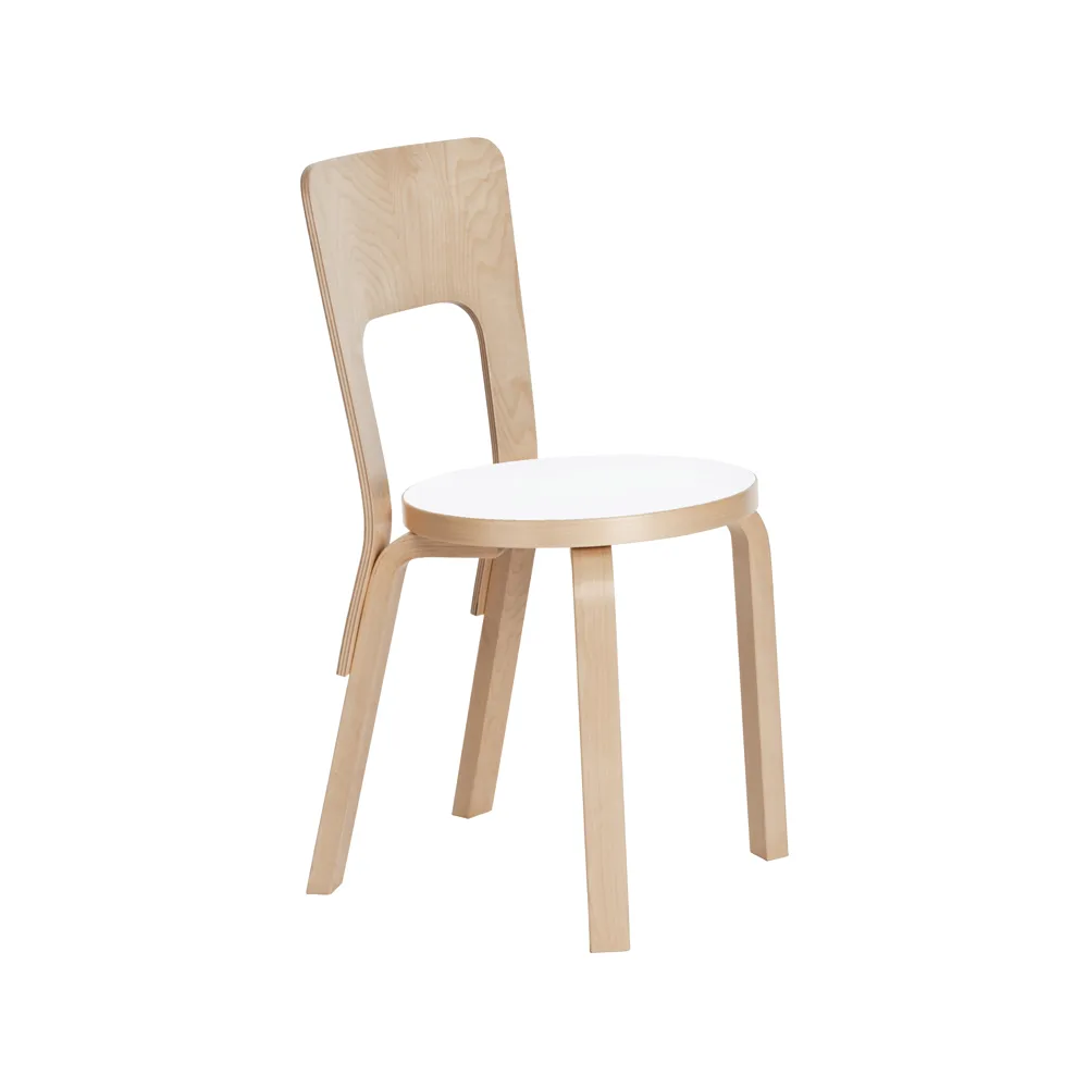 Chair 66 stol, Vit laminat-Björkstativ Artek