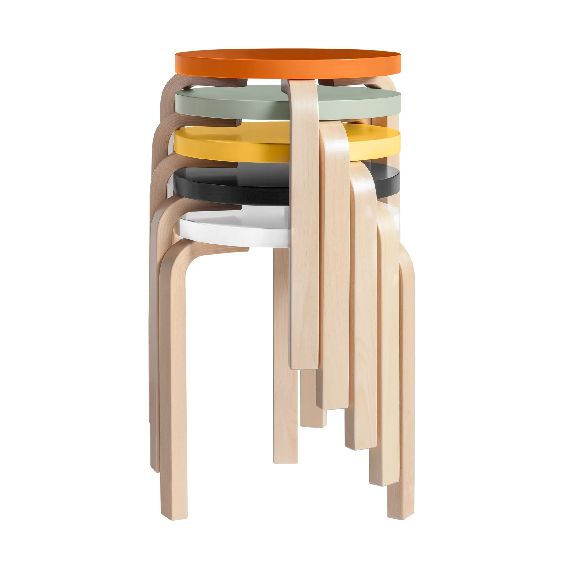 Stool 60 pall 3 st ben, Gul-Björk Artek