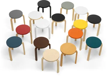 Stool 60 pall 3 st ben - Gul-Björk - Artek