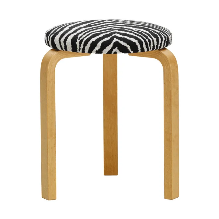 Stool 60 pall 3 st ben - Honungsbetsad björk-tyg Zebra svart - Artek
