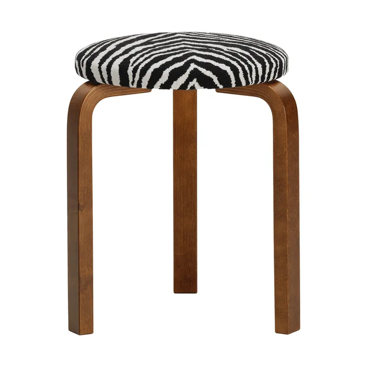 Stool 60 pall 3 st ben - Valnötsbetsad björk-tyg Zebra svart - Artek