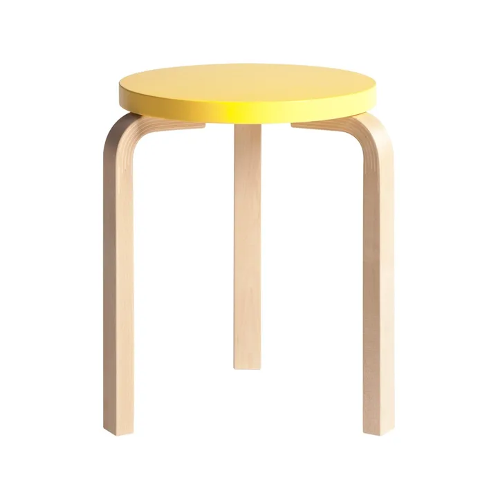 Stool 60 rund pall 3 st ben - Gul-Björk, Ø38x44 cm - Artek