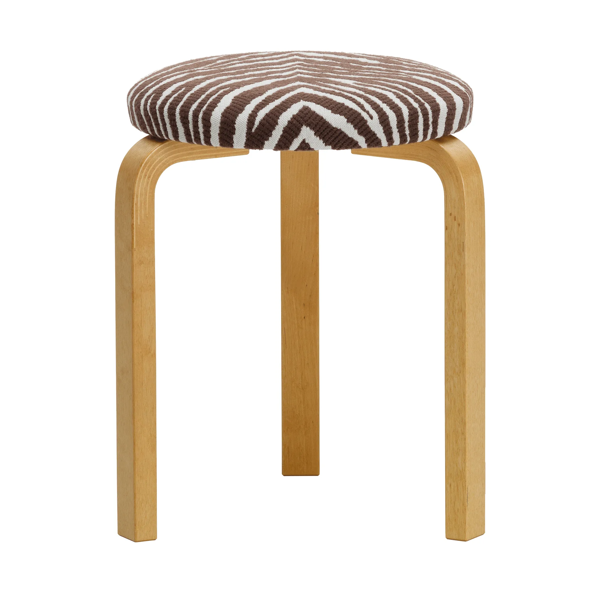 Stool 60 rund pall 3 st ben, Honungsbetsad björk-tyg Zebra brun, Ø38x44 cm Artek