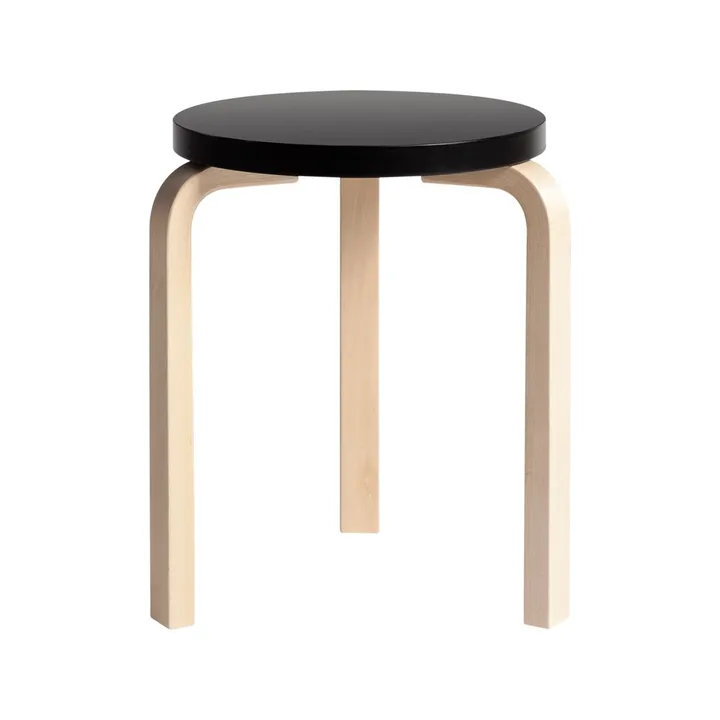 Stool 60 rund pall 3 st ben - Svart-Björk, Ø38x44 cm - Artek