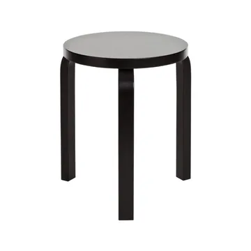 Stool 60 rund pall 3 st ben - Svart lack, Ø38x44 cm - Artek