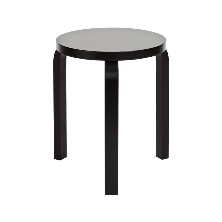 Stool 60 rund pall 3 st ben - Svart lack, Ø38x44 cm - Artek