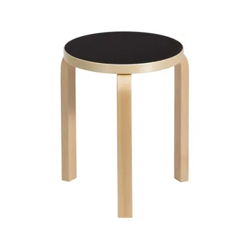 Stool 60 rund pall 3 st ben - Svart linoleum-Björk, Ø38x44 cm - Artek