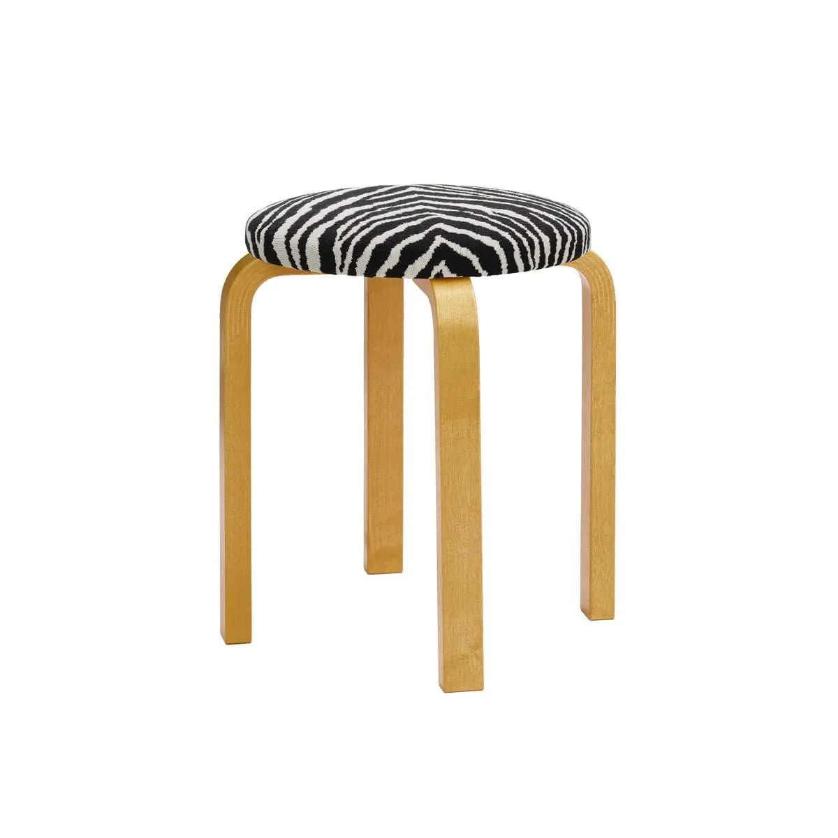 Stool E60 pall 4 st ben, Honungsbetsad björk-tyg Zebra svart Artek