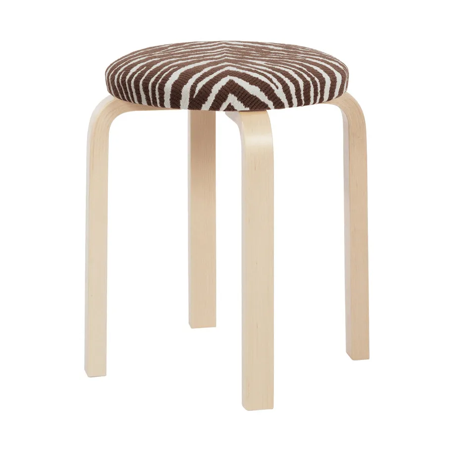 Stool E60 pall 4 st ben, Klarlackerad björk-tyg Zebra brun Artek