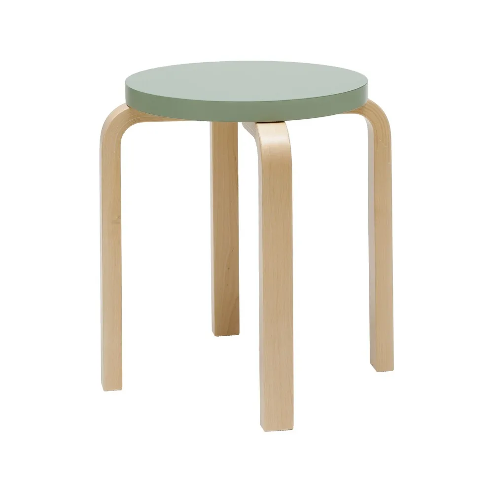 Stool E60 pall 4 st ben, Naturlackerad björk-Grön Artek