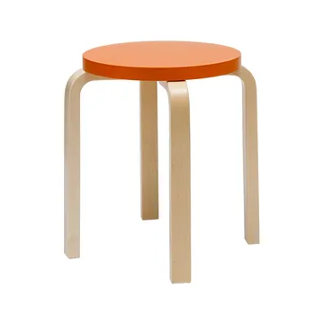 Stool E60 pall 4 st ben - Naturlackerad björk-Orange - Artek