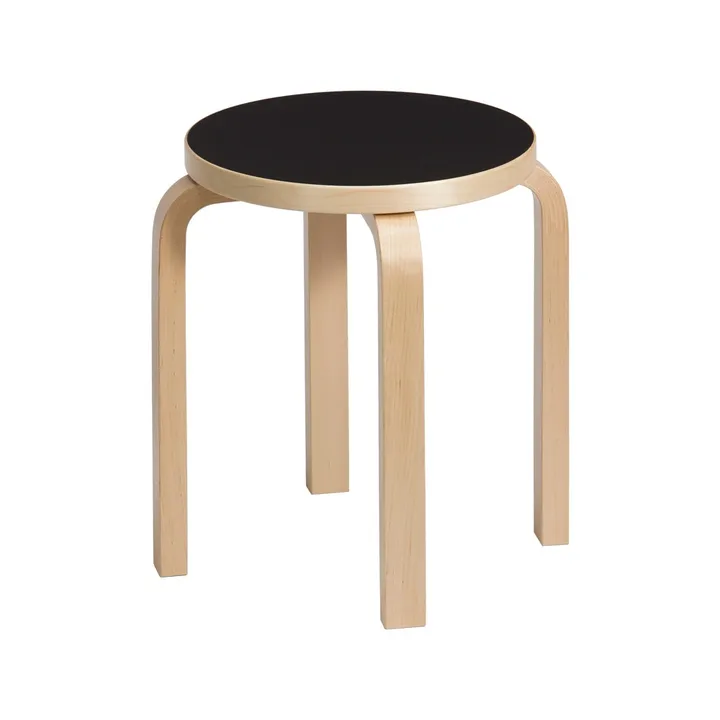 Stool E60 pall 4 st ben - Naturlackerad björk-Svart - Artek
