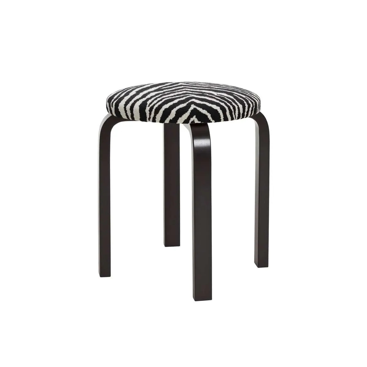 Stool E60 pall 4 st ben, Svartlackerad björk-tyg Zebra svart Artek
