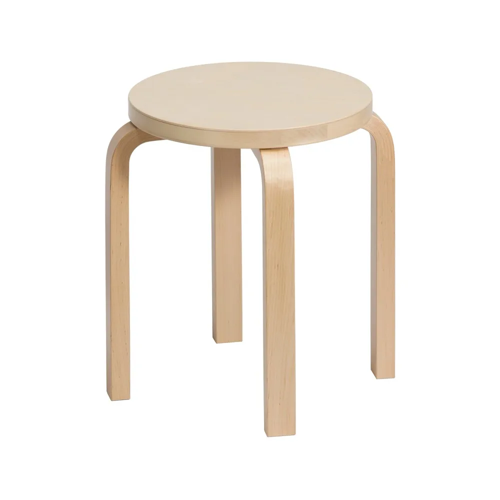 Stool E60 rund pall 4 st ben, Naturlackerad björk-Björk, Ø38x44 cm Artek