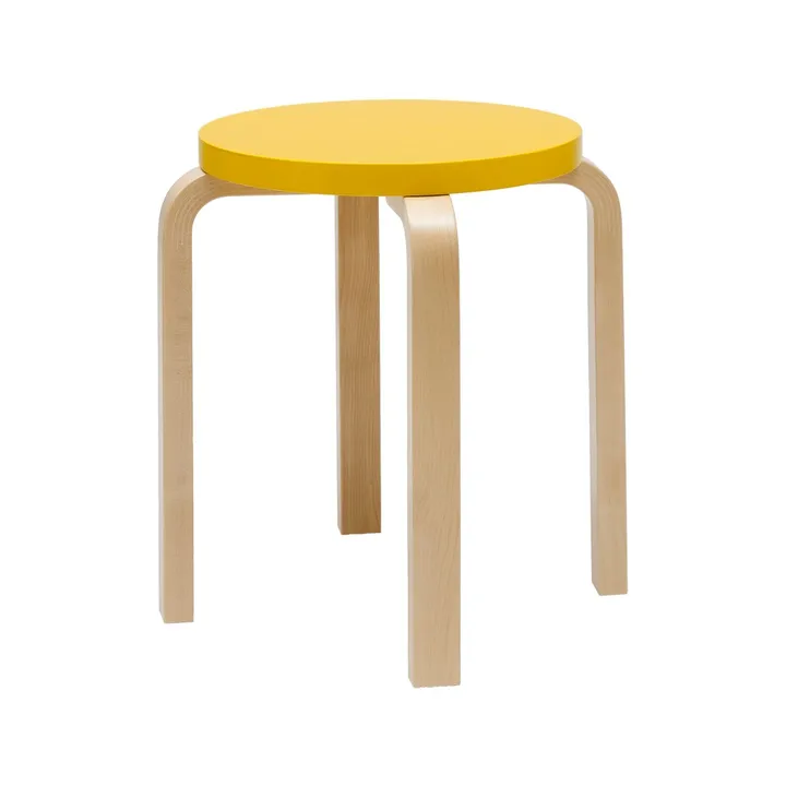 Stool E60 rund pall 4 st ben - Naturlackerad björk-Gul, Ø38x44 cm - Artek