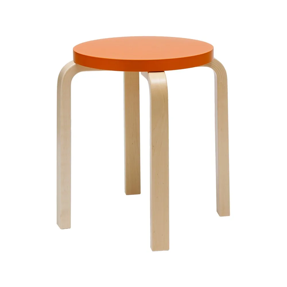 Stool E60 rund pall 4 st ben, Naturlackerad björk-Orange, Ø38x44 cm Artek