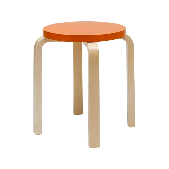 Stool E60 rund pall 4 st ben - Naturlackerad björk-Orange, Ø38x44 cm - Artek