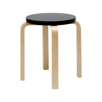 Stool E60 rund pall 4 st ben - Naturlackerad björk-Svart lack, Ø38x44 cm - Artek
