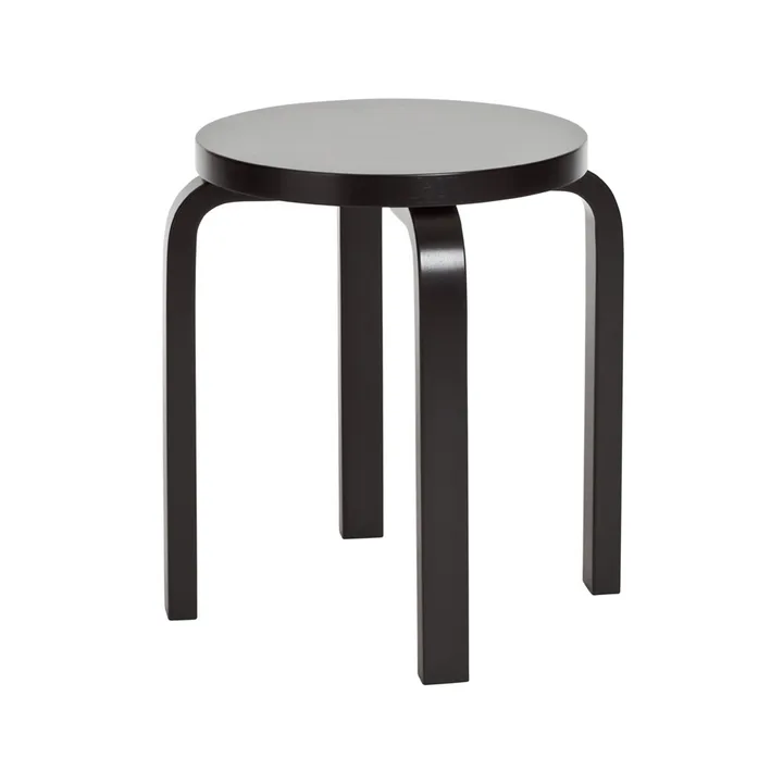 Stool E60 rund pall 4 st ben - Svart lack, Ø38x44 cm - Artek