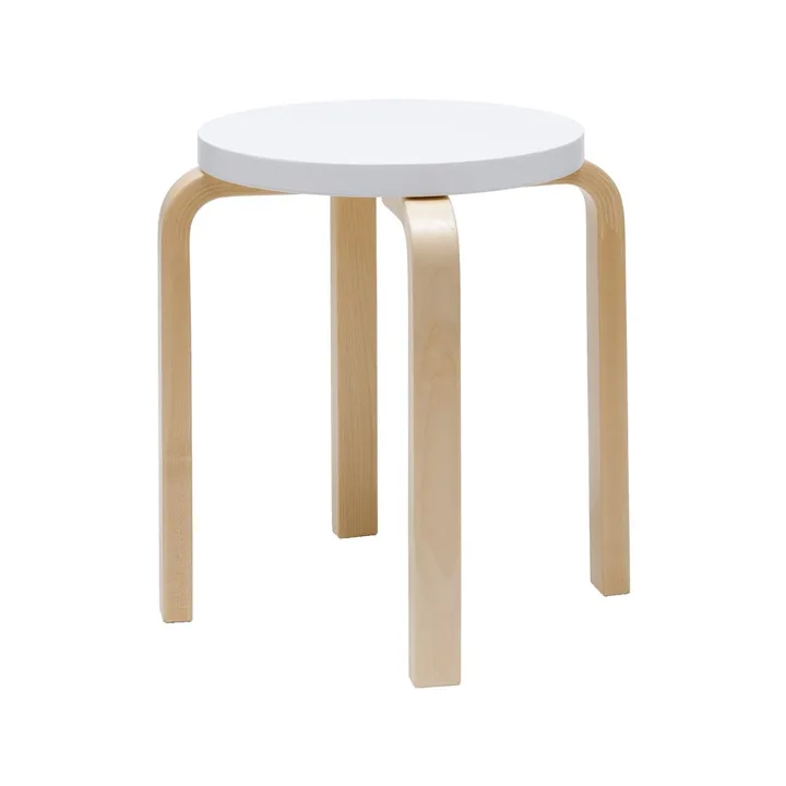 Stool E60 rund pall 4 st ben - Vit-Björk, Ø38x44 cm - Artek