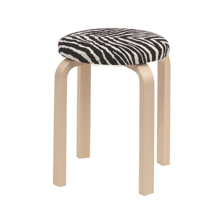 Stool E60 rund pall 4 st ben - Zebra-Björk, Ø38x44 cm - Artek