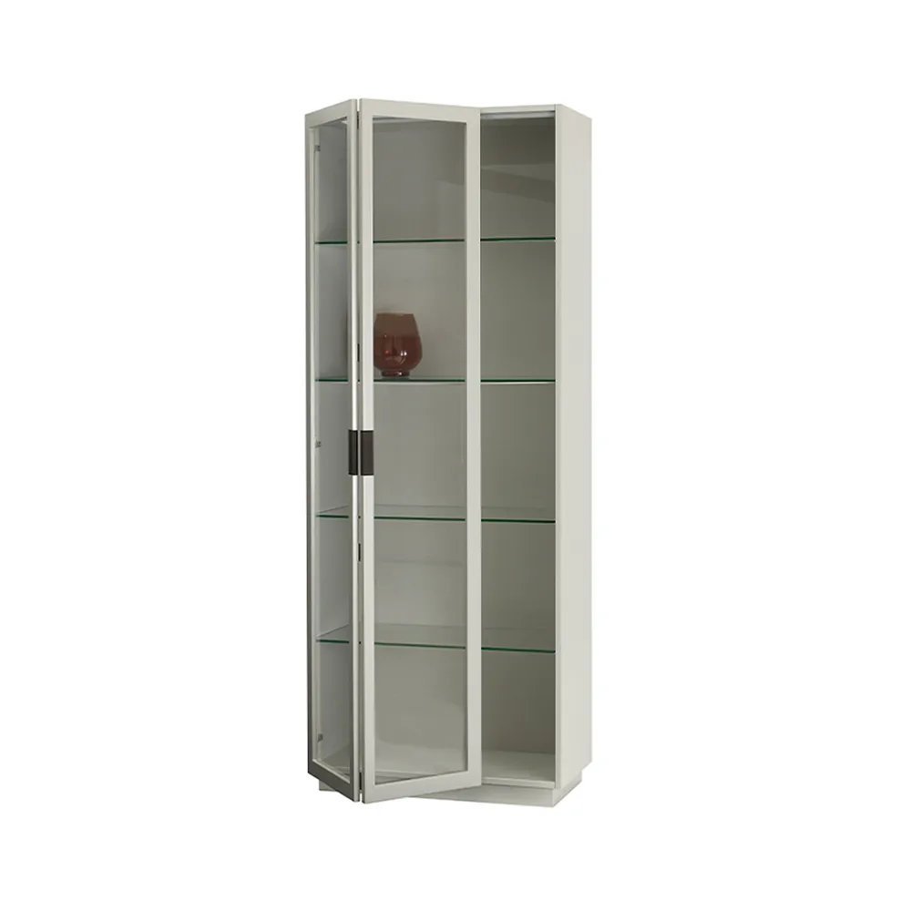 Frame XL vitrinskåp, light grey, svart läderhandtag Asplund