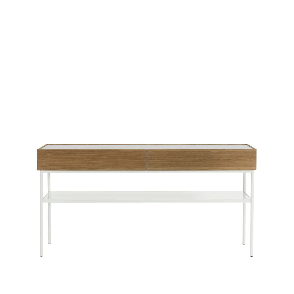 Luc 160 konsolbord, valnötsbetsad ek (p4), marmorskiva, stativ white Asplund