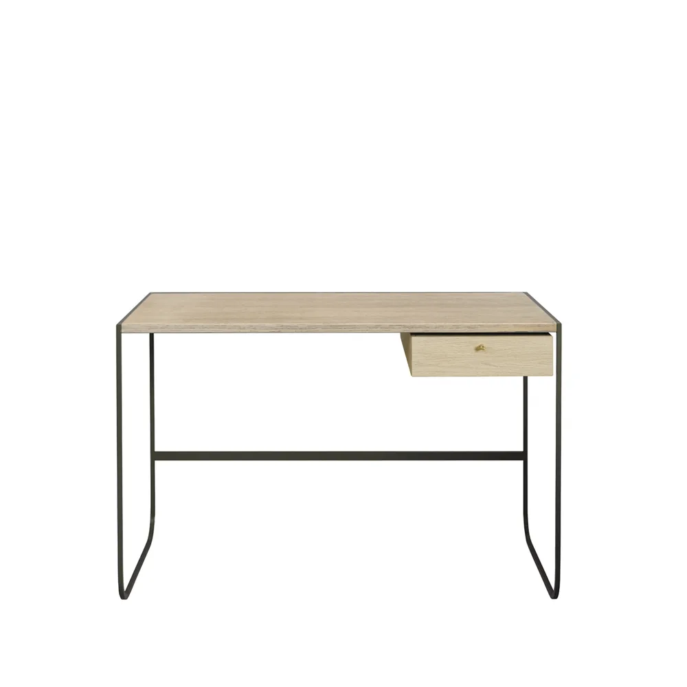 Tati skrivbord, vitbetsad ek (p2), 1 låda p2, stativ green khaki Asplund