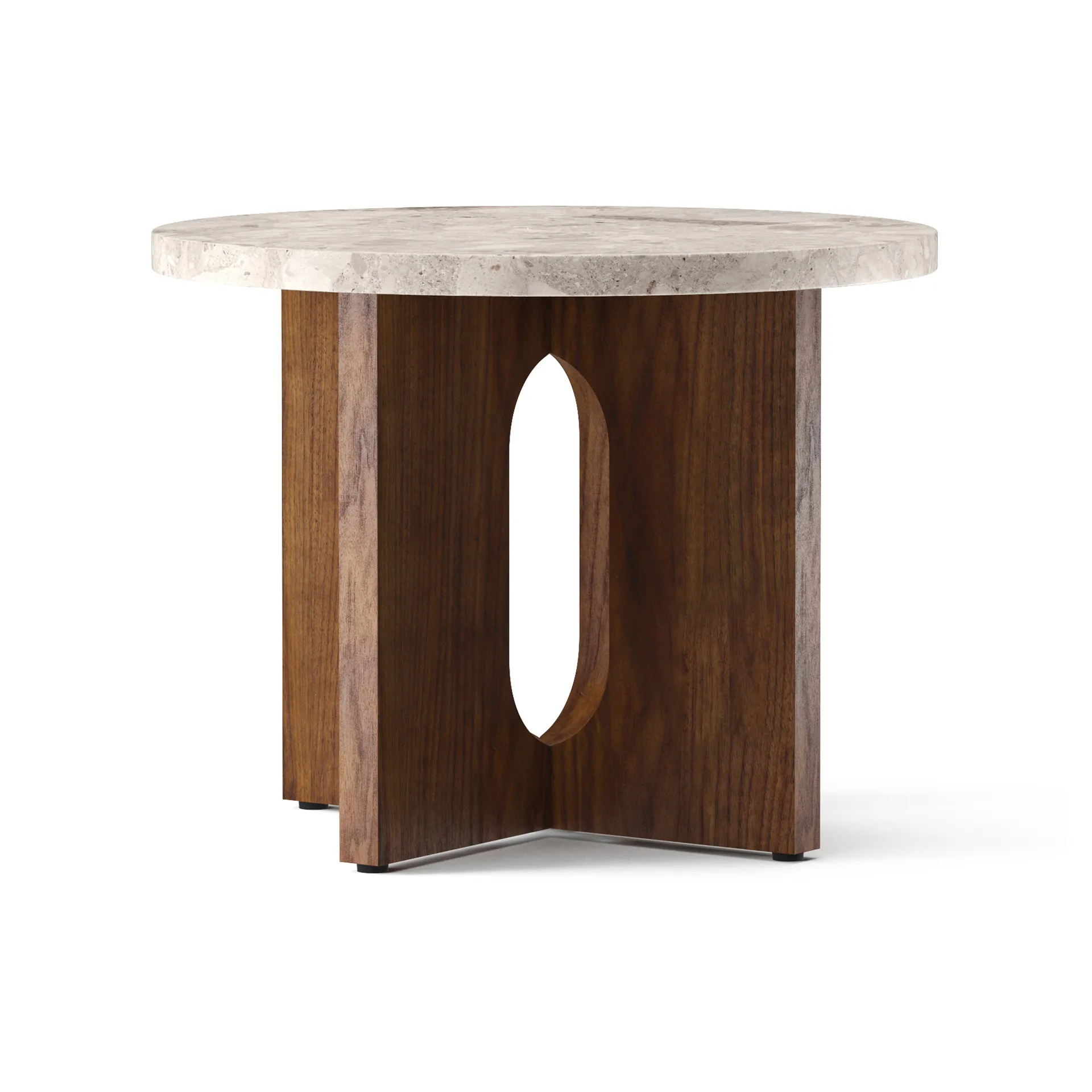Androgyne sidobord Ø50 cm valnötsbas, Kunis Breccia-bordsskiva Audo Copenhagen